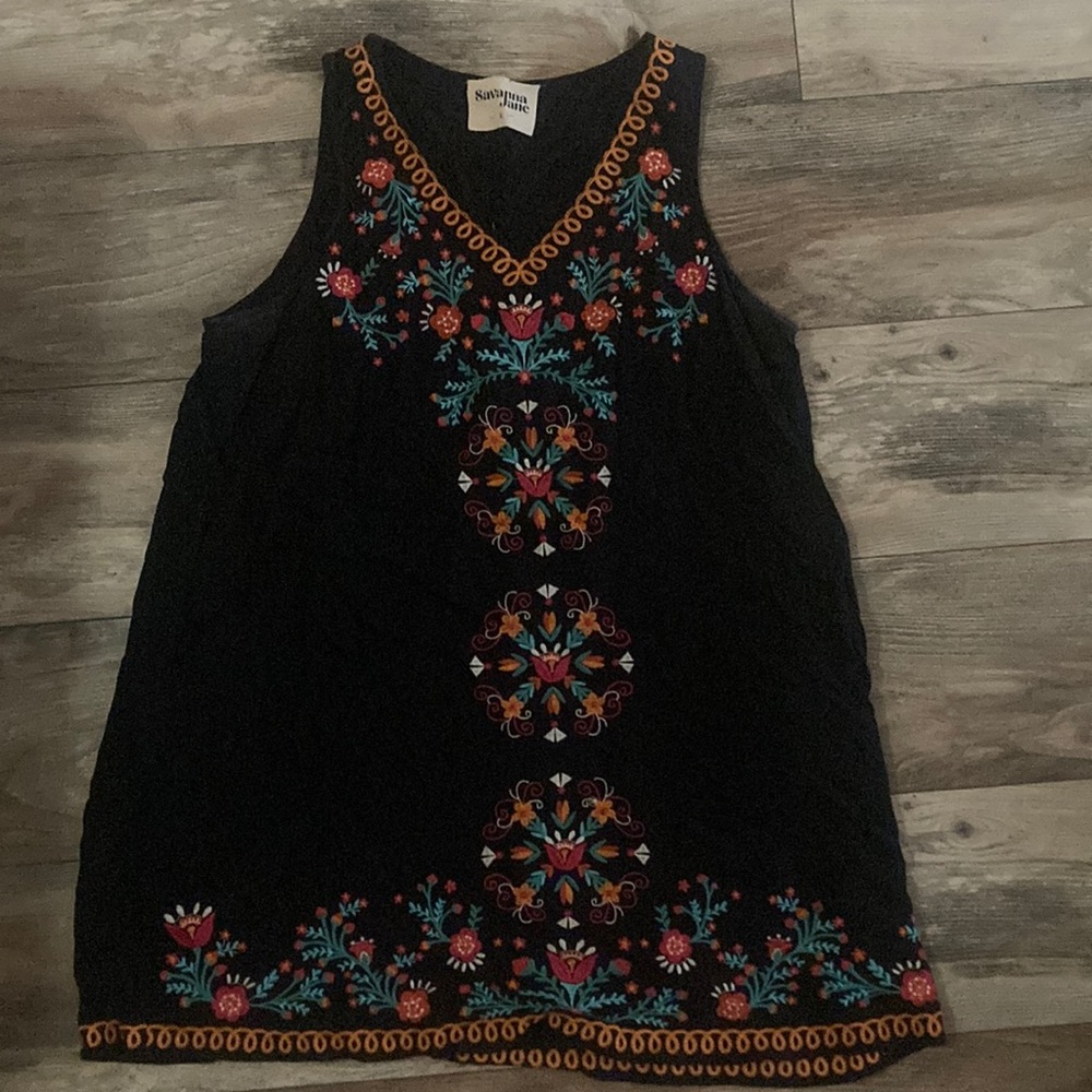 Savanna Jane Black Sleeveless Embroidered Dress with Pockets Size L